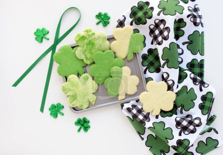 Photo for Green and Cream Shamrock Sugar Cookies - Royalty Free Image
