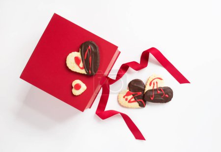 Red Gift Box of Chocolate-dipped Heart  Cookies