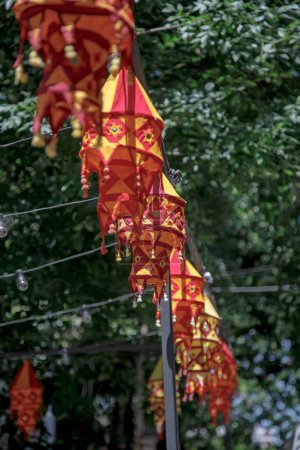 Photo for Colorful hanging lanterns in the park - Royalty Free Image