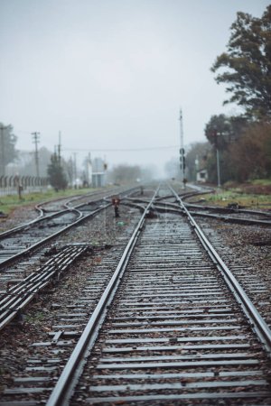 Foto de Railway tracks in cludy day - Imagen libre de derechos