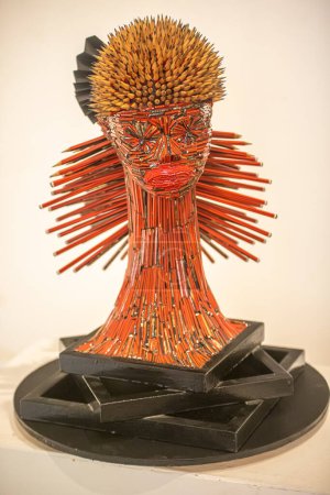 Photo for Female head sculpture from colorful pencils - Royalty Free Image