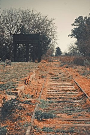 Photo for A train track with a sign on the end - Royalty Free Image