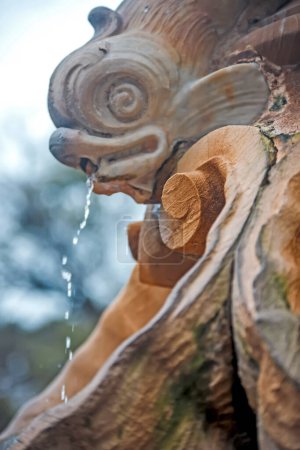 Téléchargez les photos : Vue rapprochée de la fontaine avec sculpture sur poisson - en image libre de droit