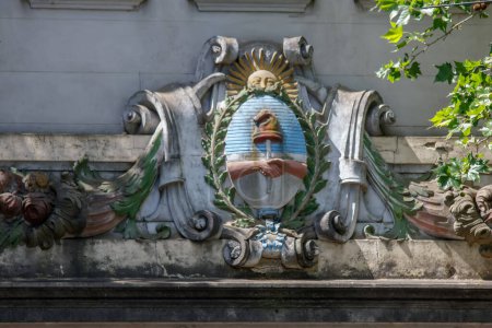 Photo for BUENOS AIRES, ARGENTINA - April 13, 2022: Argentina coat of arms on building facade - Royalty Free Image