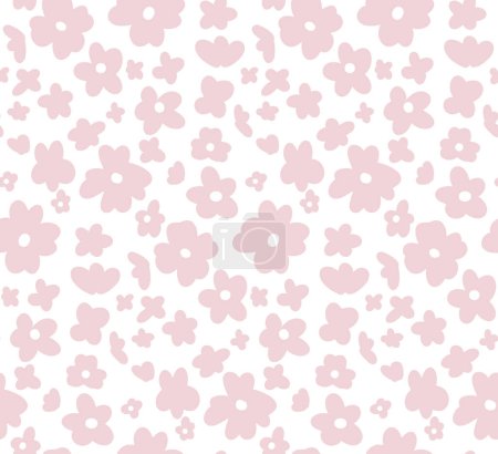 Ilustración de Vector tierno patrón ditsy sin costuras. Textura romántica con pequeñas flores rosadas sobre un fondo blanco. Fondo floral simple para telas - Imagen libre de derechos