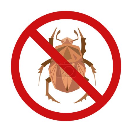 Illustration for Vector prohibition sign with a mite. Danger of being bitten by insects and get sick. Bugs are in ban. Forbidden sign for dichlorvos and stickers. - Royalty Free Image