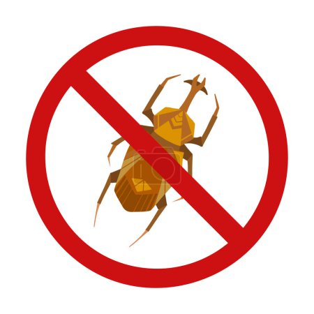 Ilustración de Vector forbidden sign with geometric stag beetle. Do not kill rare insects. Danger of being bitten by insects. Stag beetle are in ban. Prohibition sign for dichlorvos and stickers. - Imagen libre de derechos