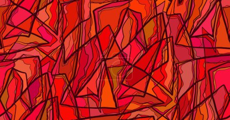 Téléchargez les illustrations : Vector red stained glass pattern with doodle scratches. Trendy texture with strokes on a scarlet background. Chaotic background for fabrics, wallpaper and wrapping paper. - en licence libre de droit