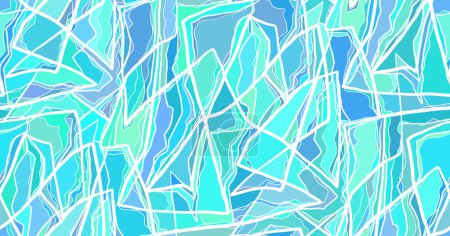 Ilustración de Vector blue stained glass pattern with doodle scratches. Trendy texture with white strokes on a turquoise background. Chaotic background for fabrics, wallpaper and wrapping paper. - Imagen libre de derechos