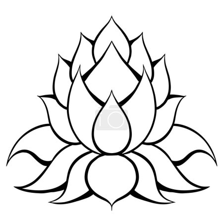 Illustration for Vector hand drawn contour illustration of lotus. Sacred monochrome outline water lily. Mystical picture for stickers and logos - Royalty Free Image
