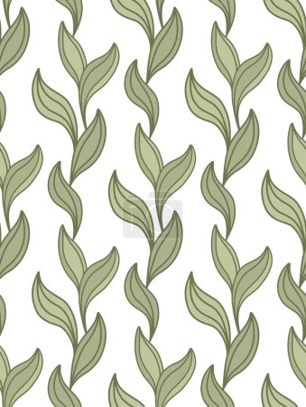 Illustration for Vector pattern with vertical stripes made of foliage on a white background. Botanical texture with doodle hand drawn leaves. Natural wallpaper and fabric - Royalty Free Image