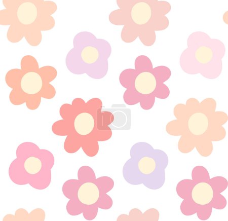 Téléchargez les illustrations : Vector pattern with gentle simple hand drawn flowers on white background. Tender cartoon ditsy background. Naive pastel floral texture for childrens fabrics and wallpapers - en licence libre de droit