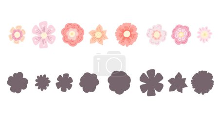Illustration for Find the correct shadow. Vector children educational game. Find right black silhouette for flowers. Cartoon naive flower in pastel colors. Template for preschool lessons. - Royalty Free Image