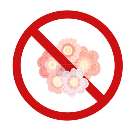 Illustration for Flowers in the prohibition sign. Vector lovely flowers in gentle colors is forbidden. Cute ban. Don t pick flowers. Allergy danger. - Royalty Free Image