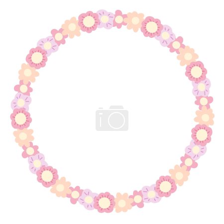 Illustration for Vector floral gentle frame in pastel colors with space for text. Round wreath of small delicate naive flowers and copy space. Blossom template for invitations and postcards - Royalty Free Image