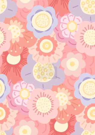 Illustration for Gentle vector pattern with tight hand drawn flowers. Tender cartoon dense ditsy background. Simple pastel floral texture for nursery fabrics and wallpapers. Blossom background - Royalty Free Image