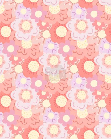 Illustration for Vector tender cartoon dense ditsy background. Gentle pattern with tight hand drawn flowers. Simple pastel floral texture for wrapping papers, fabrics and wallpapers - Royalty Free Image