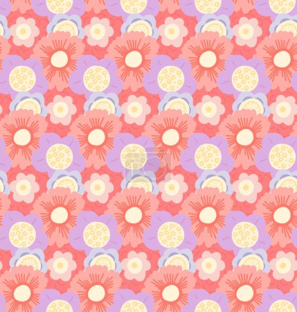 Illustration for Gentle vector pattern with tight hand drawn flowers. Tender cartoon dense ditsy background. Simple pastel floral texture for childrens fabrics and wallpapers - Royalty Free Image
