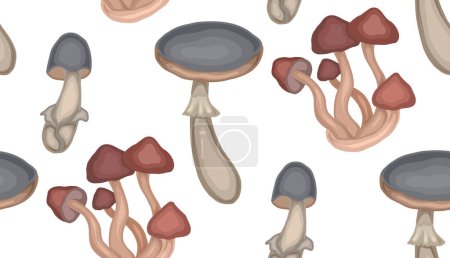 Illustration for Seamless pattern with cartoon mushrooms on white background. Vector botanical texture with inedible fungus for fabric and wallpaper. Autumn drawing of forest grebes and false mushrooms. - Royalty Free Image