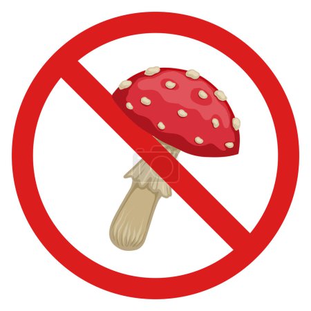 Illustration for Fly agaric in the prohibition sign. Vector prohibition sign with poisonous mushroom. Do not eat or pick mushrooms. Danger of being poisoned. - Royalty Free Image