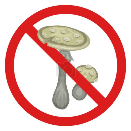 Illustration for Vector prohibition sign with poisonous mushroom. Fly agaric in the prohibition sign. Do not eat or pick mushrooms. Danger of being poisoned and grebe intoxication - Royalty Free Image