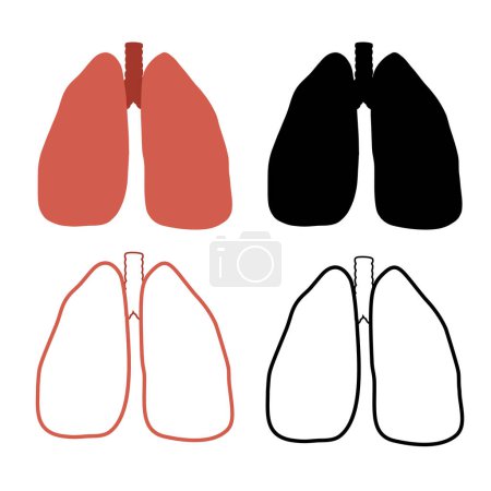 Illustration for Vector set of simple human lungs isolated from background. Collection of contour and silhouette human body organ. Design element for logo, ison, articles, banners and educational cards - Royalty Free Image