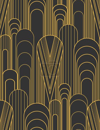 Illustration for Vintage luxury vector pattern. Texture with golden outline scale ornament. Art deco background for fabrics and wallpapers. - Royalty Free Image
