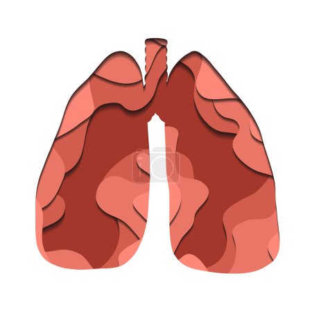 Ilustración de Ilustración de corte de papel vectorial de silueta rosa de los pulmones humanos. Medicina 3D clip de arte del órgano del cuerpo humano con línea curva. Elemento en capas para artículos, pancartas y tarjetas educativas - Imagen libre de derechos
