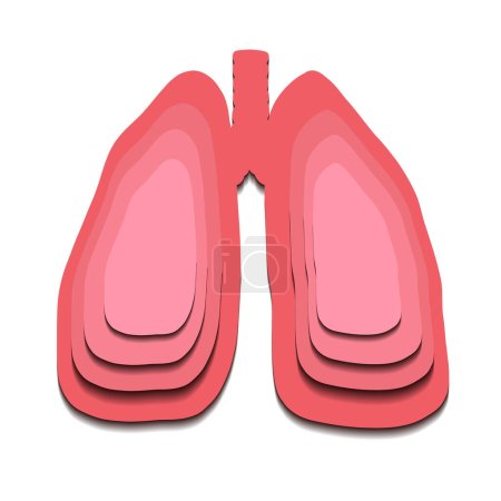 Ilustración de Corte de papel ilustración de la silueta de los pulmones humanos. Medicina de alivio vectorial clip de arte del órgano del cuerpo humano. Elemento 3D en capas para artículos, banners y tarjetas educativas - Imagen libre de derechos