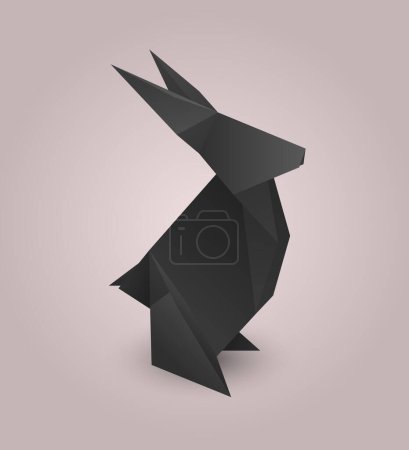 Téléchargez les illustrations : Carte vectorielle avec lapin noir polygonal. Lièvre origami. Papier animal plié. Symbole du Nouvel An chinois. Élément Zoo pour cartes de vœux, bannières et votre design. - en licence libre de droit