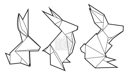 Téléchargez les illustrations : Ensemble de lapins origami contour vectoriel. Lièvres polygonaux isolés de l'arrière-plan. Symbole du Nouvel An chinois. Papier animaux pliés. Élément pour cartes de vœux, bannières et votre design. - en licence libre de droit