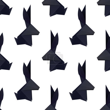 Téléchargez les illustrations : Motif sans couture avec lapins noirs origami sur fond blanc. Texture vectorielle avec lièvres polygonaux. Symbole du Nouvel An chinois. Papier animal plié. Fond d'écran pour papier peint et tissu - en licence libre de droit