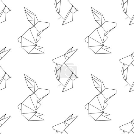 Téléchargez les illustrations : Motif vectoriel sans couture avec lapins origami contour sur fond blanc. Texture avec contour lièvres polygonaux. Symbole du Nouvel An chinois. Papier animal plié. Fond d'écran pour papier peint et tissu - en licence libre de droit