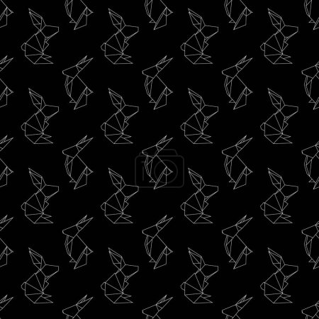 Téléchargez les illustrations : Motif sans couture avec des lapins origami contour sur fond noir. Symbole du Nouvel An chinois. Texture vectorielle avec contour lièvres polygonaux. Papier animal plié. Fond d'écran pour papier peint et tissu - en licence libre de droit