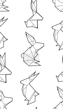 Téléchargez les illustrations : Motif sans couture avec des lapins origami contour sur fond blanc. Texture vectorielle avec contour lièvres polygonaux. Symbole du Nouvel An chinois. Fond d'écran avec papier plié animal pour papier peint et tissu - en licence libre de droit