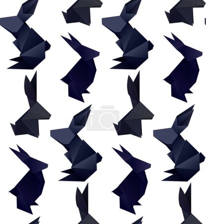 Téléchargez les illustrations : Motif sans couture avec lapins noirs origami sur fond blanc. Texture vectorielle avec lièvres polygonaux. Symbole du Nouvel An chinois. Zoo en papier. Fond d'écran pour papier peint et tissu - en licence libre de droit