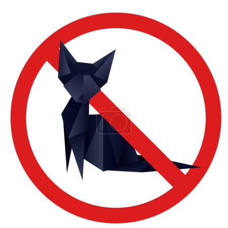 Téléchargez les illustrations : Signe vectoriel interdit avec chat noir polygonal. Badge interdit avec chaton origami. Interdiction de chasser. Papier animal plié. Élément pour cartes de vœux, bannières et votre design. - en licence libre de droit