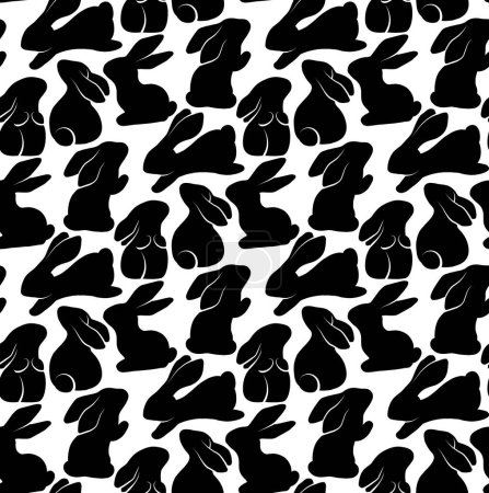 Illustration for Monochrome seamless pattern with rabbits in various poses. Vector texture with tight black hares on white background. Backdrop with bunnies for fabric and wallpaper - Royalty Free Image