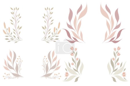 Illustration for Vector set of wreaths of delicate twigs and stems with foliages. Collection of natural frames in pastel colors for logos, invitations and cards. - Royalty Free Image