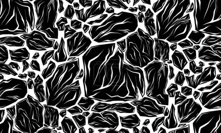 Illustration for Vector monochrome seamless pattern with broken stones. Earthquake and destruction. Texture with black smashed rocks with cracks on white background for wallpaper and fabric. Natural disaster. - Royalty Free Image