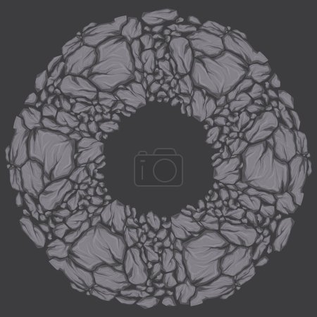 Illustration for Vector round frame of broken stones and copy space. Earthquake danger. Circle clipart smashed rocks with cracks and place for text for banner, card and invitation. Natural disaster. - Royalty Free Image
