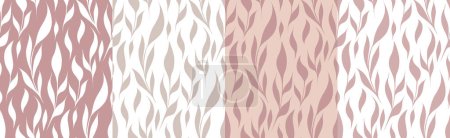 Illustration for Set of vector seamless patterns with delicate branches and stems with foliage on various background. Collection of flat natural texture in pastel colors for fabrics, wallpapers and your creativity. - Royalty Free Image