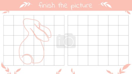 Illustration for Finish the picture. Complete the illustration of bunny. Copy image rabbit. Vector Easter educational game. School exercise for children - Royalty Free Image