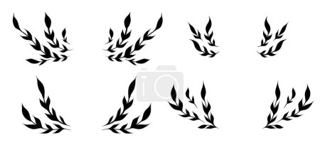 Illustration for Vector set of monochrome wreaths from branches with foliage and copy space. Collection of black frames with twigs and stems. Silhouette of hand drawn natural element for invitation and card. - Royalty Free Image
