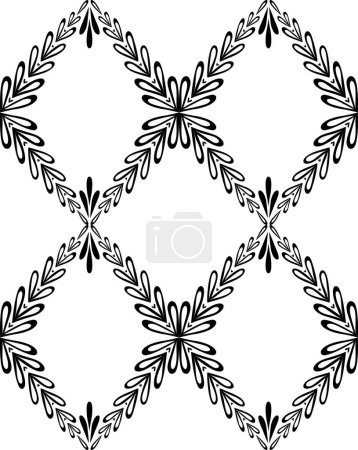 Illustration for Seamless vector monochrome pattern with a rhombus of stems and foliage. Simple texture with black branches with leaves on white background for wallpaper and fabric. - Royalty Free Image