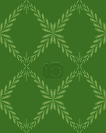 Illustration for Seamless vector green monochrome pattern with a rhombus of stems and foliage. Simple texture with branches with leaves on for and fabric. Natural wallpaper - Royalty Free Image
