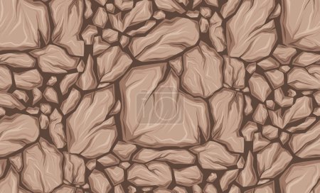 Illustration for Vector seamless pattern with dry clay. Texture with cartoon smashed rocks with cracks on dark background for fabric. Wallpaper with gravel. Cracked earth in an earthquake - Royalty Free Image