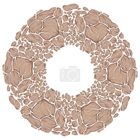 Illustration for Vector round frame of dray clay stones and copy space. Earthquake danger. Circle clipart smashed earthy rocks with cracks and place for text for banner, card and invitation. Natural disaster. - Royalty Free Image