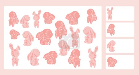 Illustration for Vector template for preschool games. I spy game. Childrens educational fun. Count how many decorated pink rabbits. Cartoon folk art bunnies in pastel colors. Count animals - Royalty Free Image