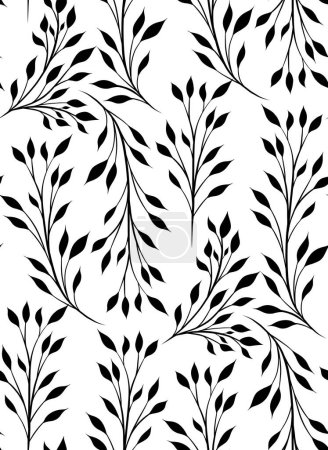 Ilustración de Vector simple patrón sin costuras con siluetas de ramas con follaje. Textura con huellas de tallos con hojas sobre fondo blanco. Fondo botánico para telas y fondos de pantalla - Imagen libre de derechos